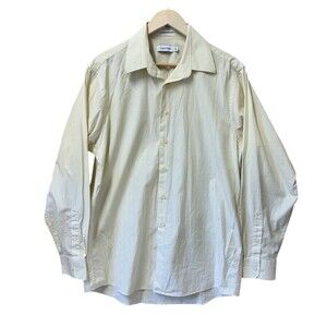 Calvin Klein Long-Sleeve Button Shirt Men's 16- 34/35 Yellow/White Pinstripe